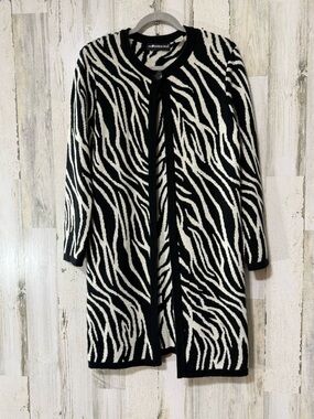 Sag Harbor Vintage Black and White Zebra-Print Knit Coat Long Cardigan